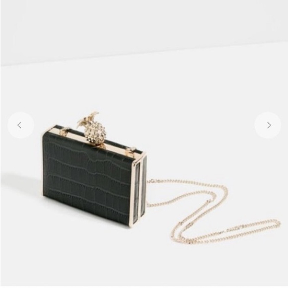 Zara Green Minaudiere Bag with Gold Accents